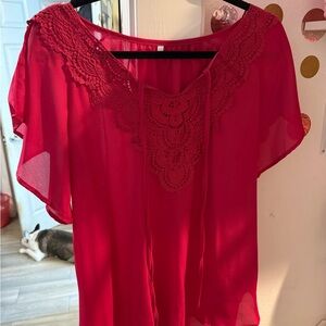 Source Unknown Vibrant Red Lace Blouse